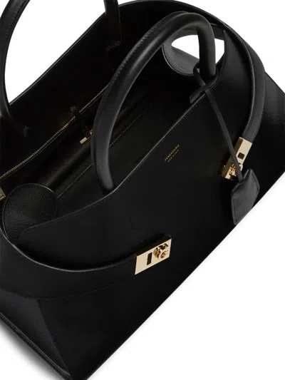 Ferragamo Hug S Black Handbag With Logo And Gancini Buckle In Leather Woman