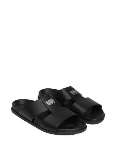 Dolce & Gabbana Dolce&gabbana Men Logo Leather Sandals In Black