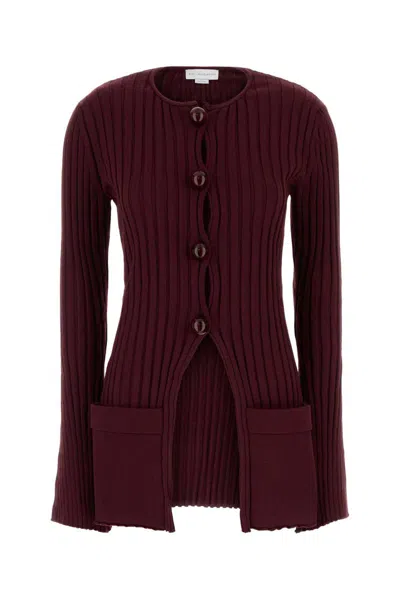 Stella Mccartney Cotton Cardigan With Ribbed Texture And Pockets In Burgundy