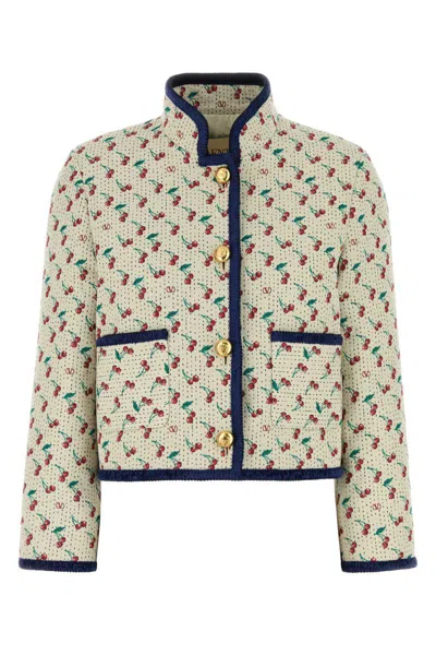 Valentino Jacquard Jacket With Button Detailing And Front Pockets In Neutral