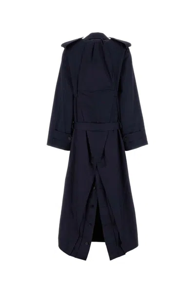 Balenciaga Women Navy Blue Cotton Oversize Trench Coat In Blue