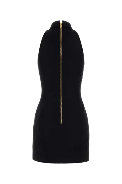 Balmain Black Dress With Pointed Collar And Logo Buttons On The Front