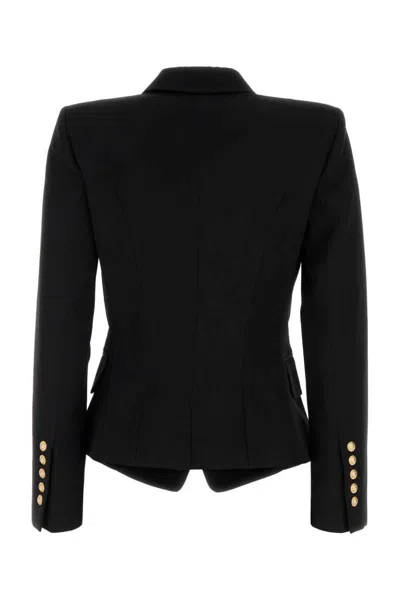 Balmain Wool Blazer With Flap Pockets And Gold-tone Buttons In Black