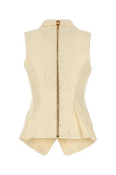 Balmain Jacquard Vest With Flap Pockets And Gold-tone Buttons In Yellow