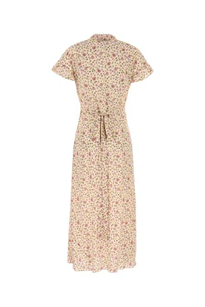 Miu Miu Printed Silk Dress In Neutral