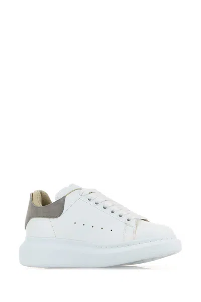 Alexander Mcqueen White Leather Sneakers With Grey Suede Heel