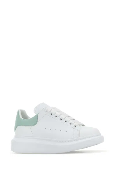 Alexander Mcqueen White Leather Sneakers With Sea Green Leather Heel