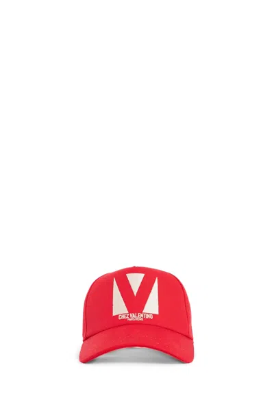 Valentino Logo Cotton Baseball Cap In Red