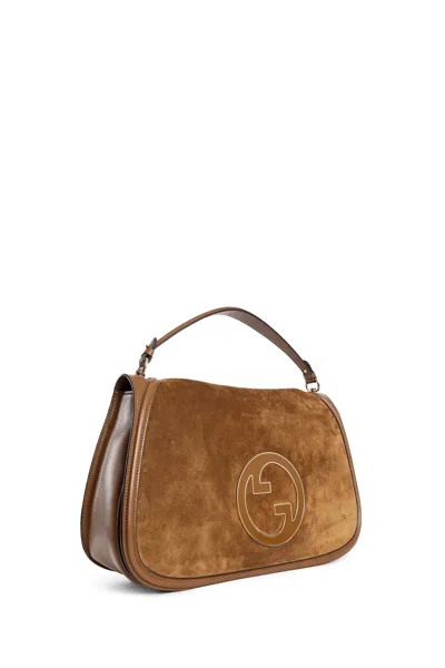 Gucci Large Structured Suede Handbag With Top Handle In Brown