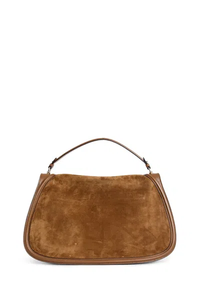 Gucci Large Structured Suede Handbag With Top Handle In Brown