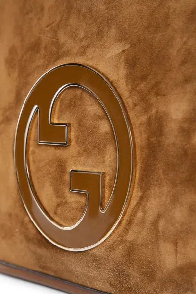 Gucci Large Structured Suede Handbag With Top Handle In Brown