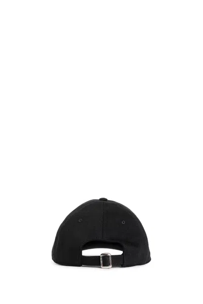 Fendi Men Wool Blend Baseball Hat With Logo Embroidery In Black