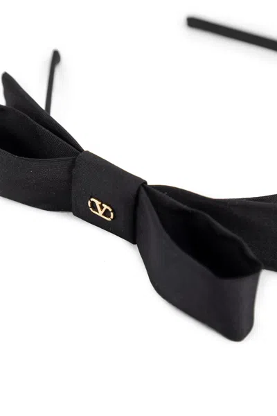 Valentino Garavani Silk Headband With Vlogo Signature Bow In Black