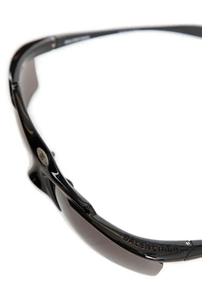Balenciaga Rectangle Sunglasses With Dark Lenses And Nylon In Black