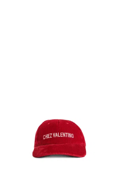 Valentino Garavani Corduroy Curved Brim Baseball Hat In Red