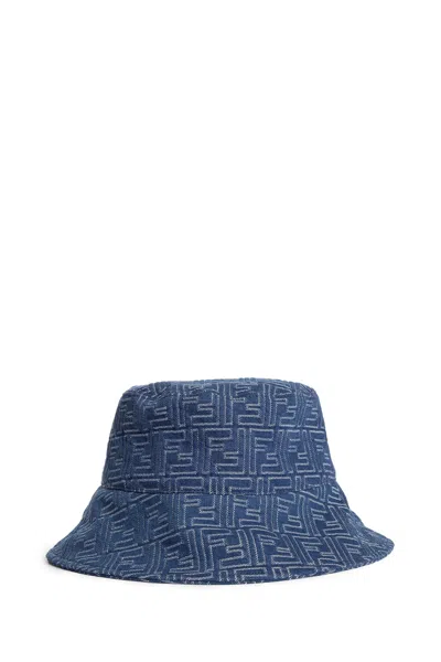 Fendi Bucket Hat In Blue Ff Denim In Blue
