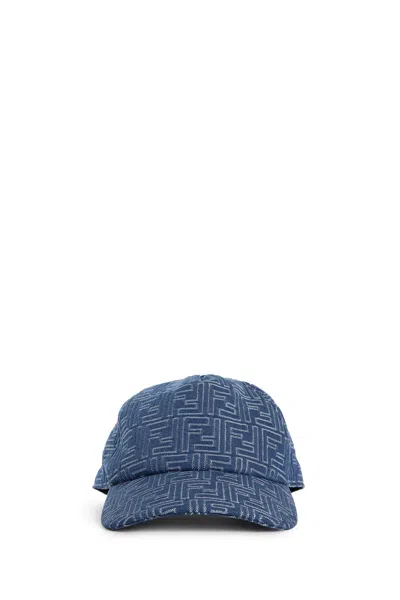 Fendi Men Embroidered Denim Baseball Cap In Blue