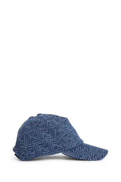 Fendi Men Embroidered Denim Baseball Cap In Blue