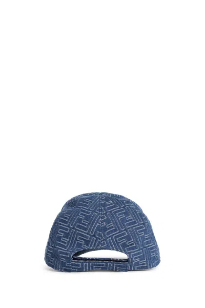 Fendi Men Embroidered Denim Baseball Cap In Blue