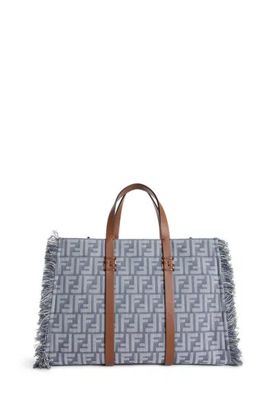 Fendi Summer Tote Ff Jacquard Fabric Shoulder Bag With Fringes