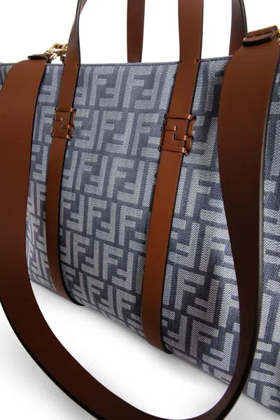 Fendi Summer Tote Ff Jacquard Fabric Shoulder Bag With Fringes