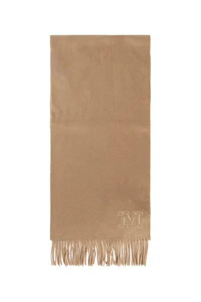 Max Mara Monogram Fringed-edge Cashmere Scarf In Brown