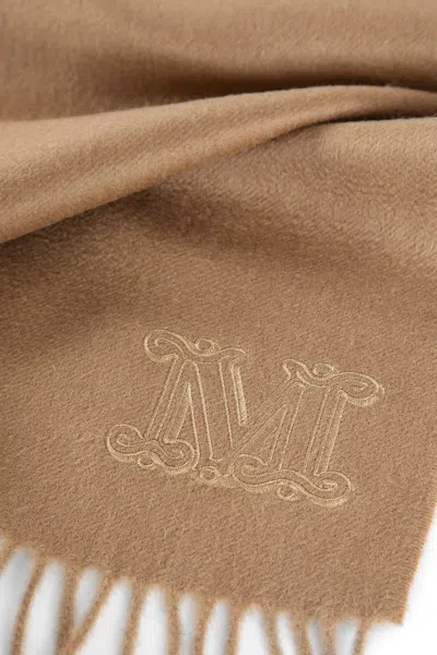 Max Mara Monogram Fringed-edge Cashmere Scarf In Brown