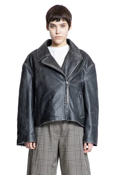 Acne Studios Women Black Biker Jacket In Vintage Looking Leather Woman