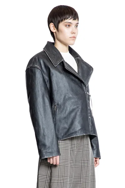Acne Studios Women Black Biker Jacket In Vintage Looking Leather Woman