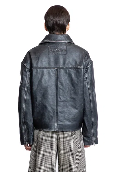 Acne Studios Women Black Biker Jacket In Vintage Looking Leather Woman