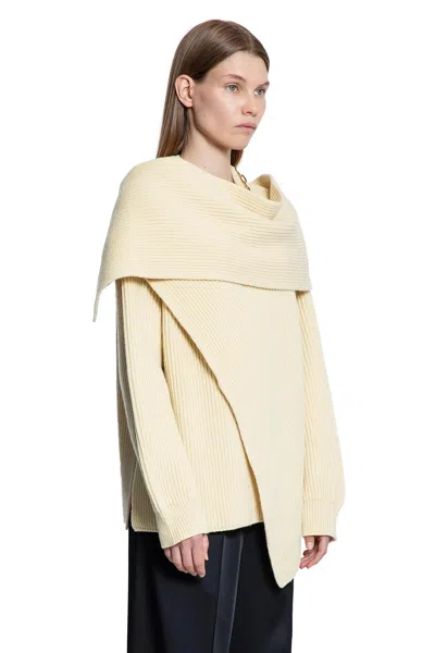 Jil Sander Wool Sweater With Dropped Shoulders And Long Scarf