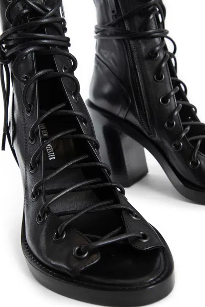 Ann Demeulemeester Woman Ankle Boots Black Size 11 Leather In Multicolor