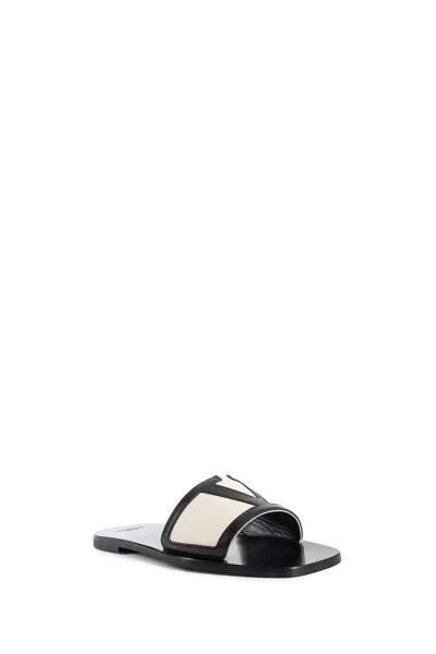 Valentino Butter White And Black Synthetic Slides With Wide Strap In Black&white