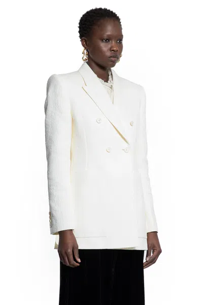 Chloé Double-breasted Wool-blend Longline Blazer In Off-white