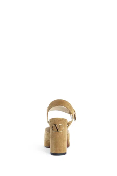 Valentino Garavani Fawcette Platform Crust Leather Sandal 100mm Woman Havana Beige 40 In Brown