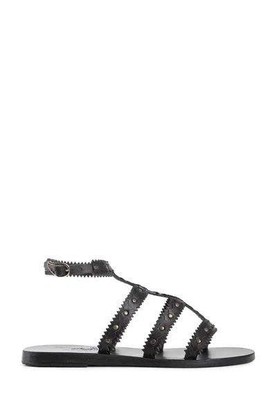 Ancient Greek Sandals Studded Design Leather Sole Sandals In Black