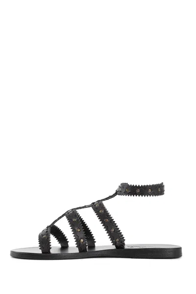 Ancient Greek Sandals Studded Design Leather Sole Sandals In Black