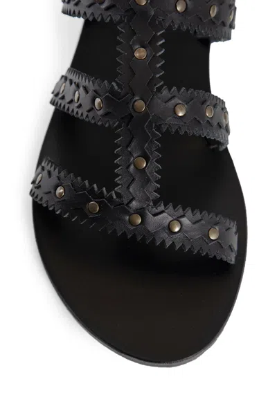 Ancient Greek Sandals Studded Design Leather Sole Sandals In Black