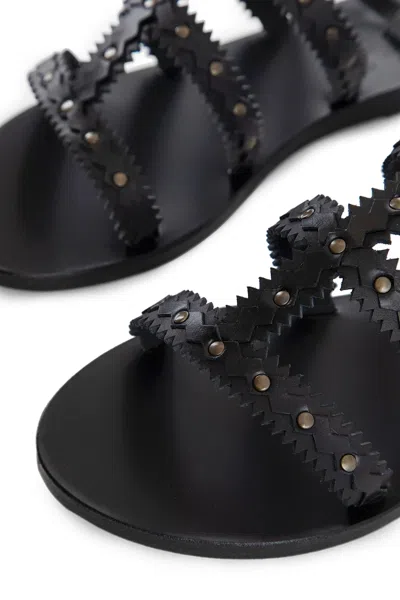 Ancient Greek Sandals Studded Design Leather Sole Sandals In Black