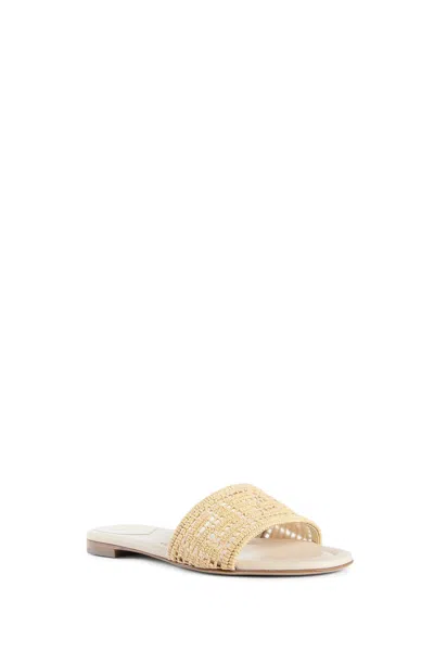 Fendi `ff` Embroidery Slides In Gold