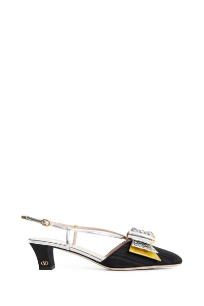 Valentino Bowow Leather-trimmed Satin Slingback Pumps In Black