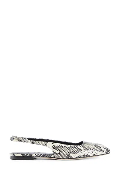Aeyde Geraldine Snake Print Slingback Flats In Black&white