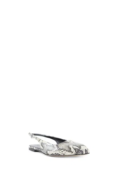Aeyde Geraldine Snake Print Slingback Flats In Black&white