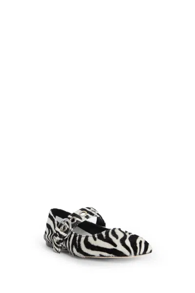 Aeyde Buckle Detail Zebra Pattern Ballerina Shoes