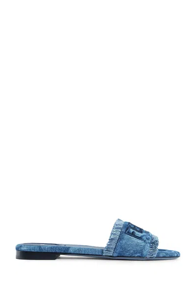 Fendi Women Sunshine Denim Slides In Blue
