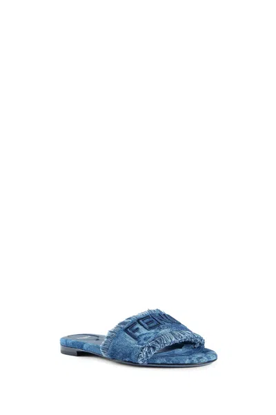 Fendi Women Sunshine Denim Slides In Blue