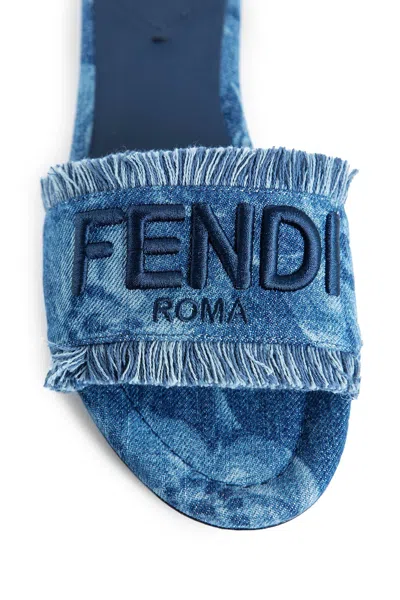 Fendi Women Sunshine Denim Slides In Blue