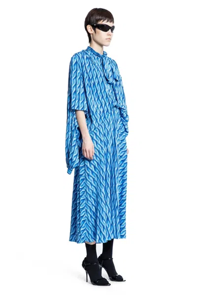 Balenciaga Patterned Draped Midi Dress In Blue