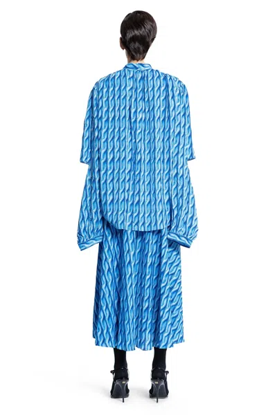 Balenciaga Patterned Draped Midi Dress In Blue