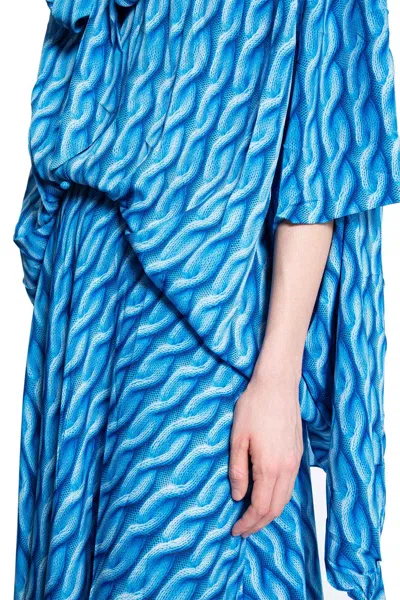 Balenciaga Patterned Draped Midi Dress In Blue